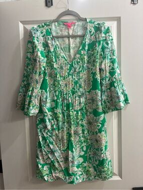 Lilly Pulitzer Green Floral V-Neck Mini Dress